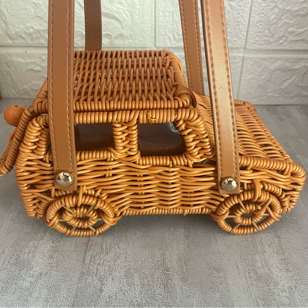 Tommy Bahama Woven Rattan Jeep-Shaped Handbag in Tan - Picture 2 of 6
